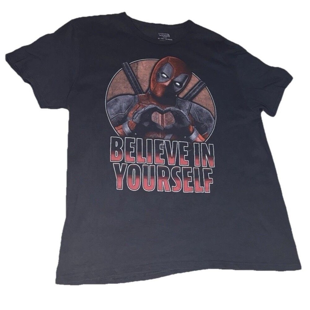 Marvel Deadpool T-Shirt Mens XL Black Excellent Believe In Yourself Graphic Tee